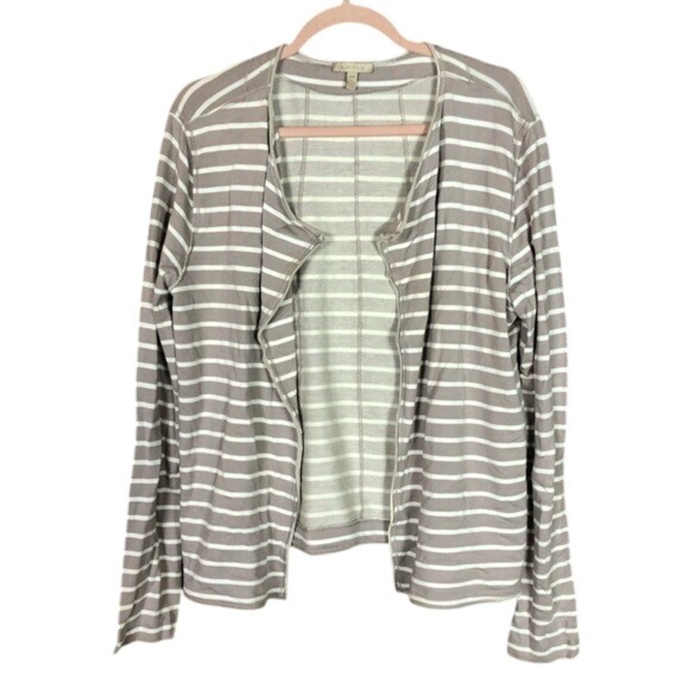 Bordeaux Womens Striped Open Front‎ Cardigan Taupe White Long Sleeve Size M L